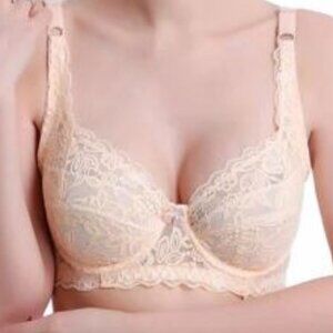 Peach Khaki Lace Push-up Bra, XS
